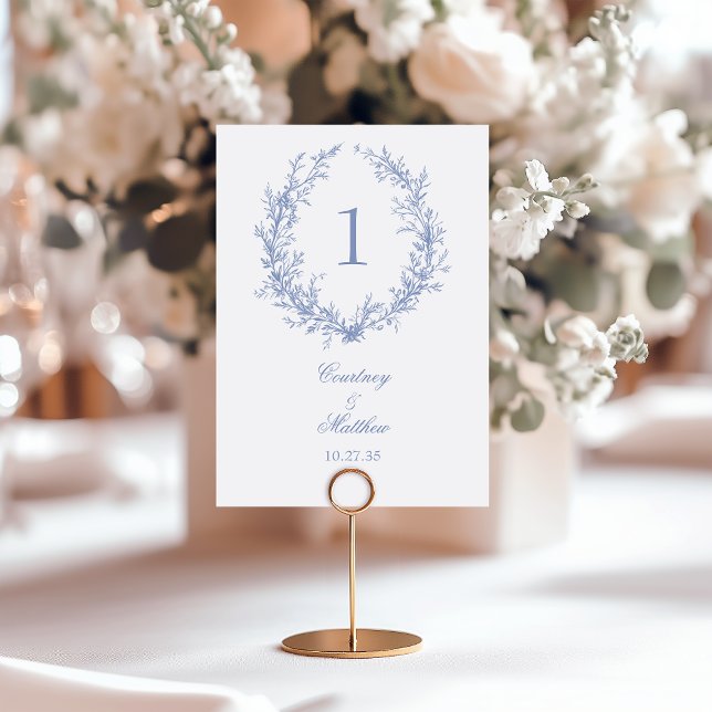 Numéro De Table Couronne de mariage botanique bleu poussiéreux (Créateur téléchargé)