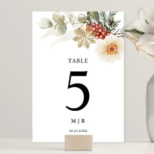 Numéro De Table Couronne de Noël Fleurs Mariage d'Hiver