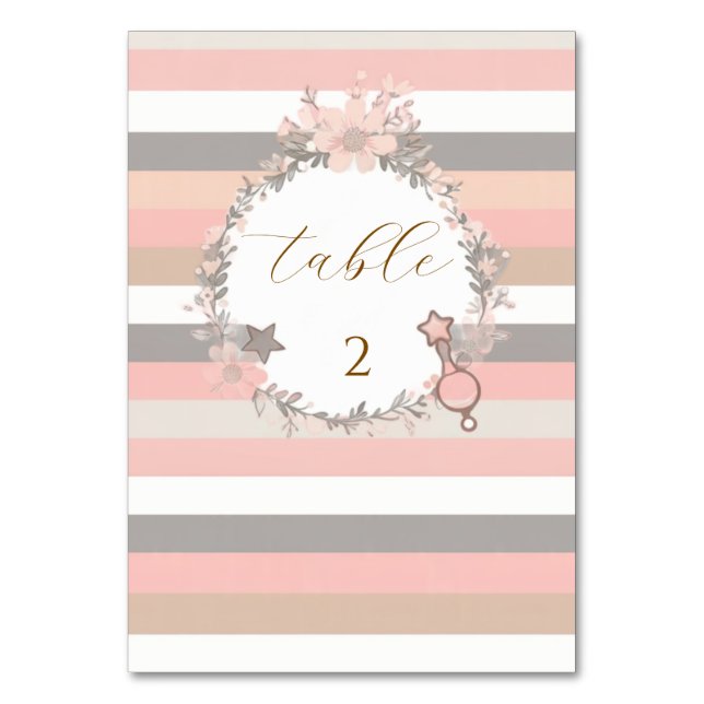 Numéro De Table Couronne de rayures grises roses Baby Shower  (Par défaut)
