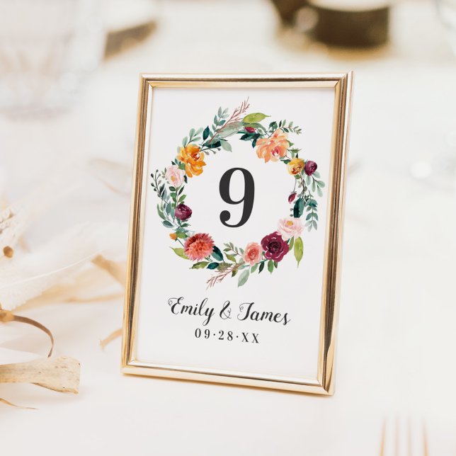 Numéro De Table Couronne florale de mariage rustique d'automne ave (Créateur téléchargé)