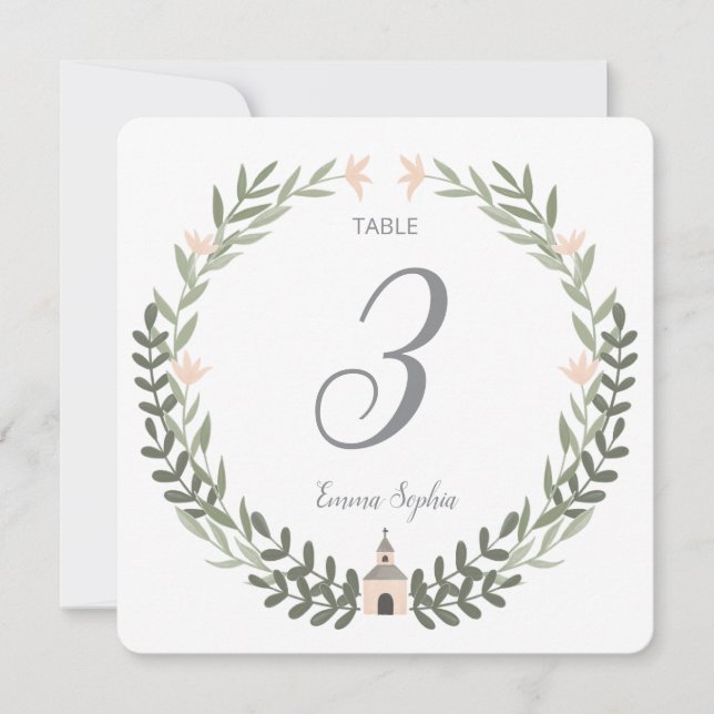 Numéro de table Couronne florale rose tendre pour  (Devant)