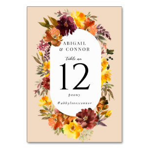 Numéro De Table Couronne rustique d'automne orange brûlée Marsala
