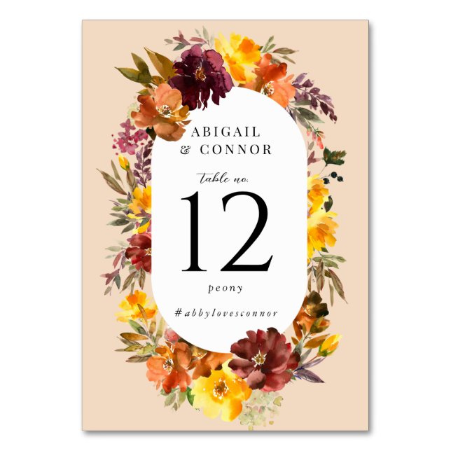 Numéro De Table Couronne rustique d'automne orange brûlée Marsala (Par défaut)