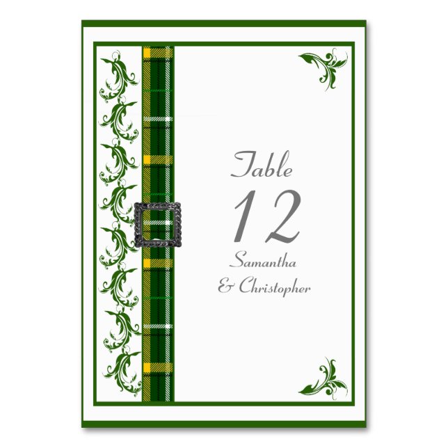 Numéro De Table Coutume écossaise verte et blanche (Par défaut)