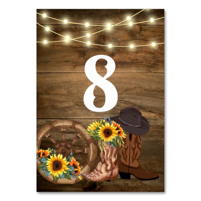 Numéro De Table Cowboy Boots Sunflower Country Western Mariage (Par défaut)