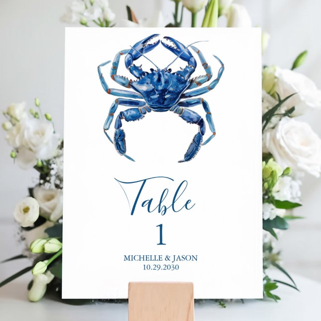 Numéro De Table Crabe à aquarelle bleu tendance Nautique (Créateur téléchargé)