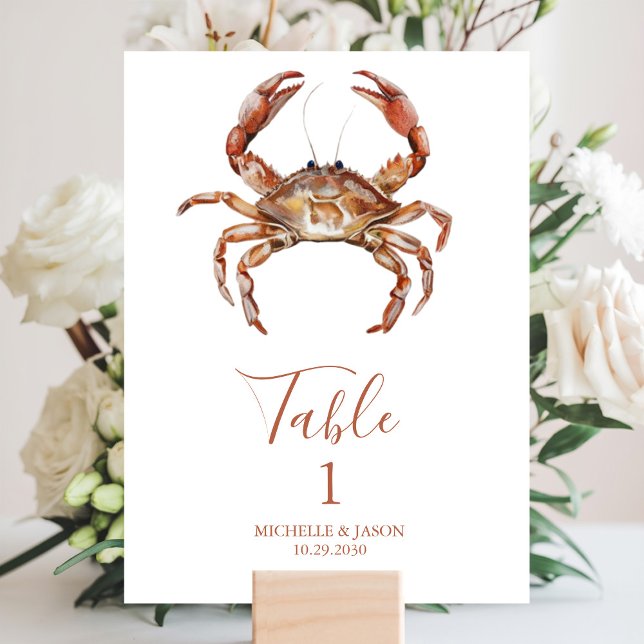 Numéro De Table Crabe d'aquarelle tendance Nautique (Créateur téléchargé)