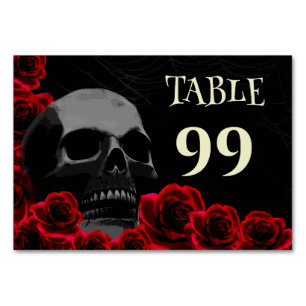 Numéro De Table Crâne gothique et roses rouges Mariage Éffrayant H
