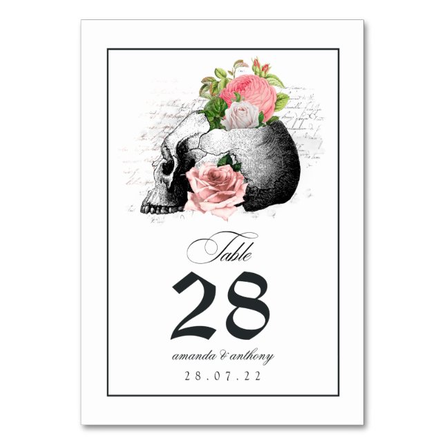 Numéro de table crâne gothique floral rose (Par défaut)