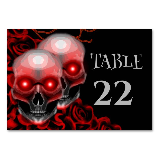 Numéro De Table Crâne gothique floral rouge effrayant sombre Hallo (Devant)