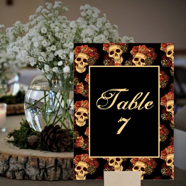 Numéro De Table Crâne gothique Halloween Mariage noir (Créateur téléchargé)