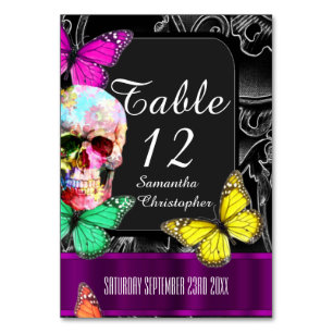Numéro De Table Crâne gothique, mariage noir et violet