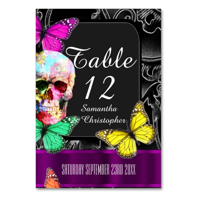 Numéro De Table Crâne gothique, mariage noir et violet (Par défaut)