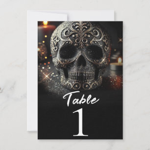 Numéro de table Crâne Paillettes Glitter Noir Glam