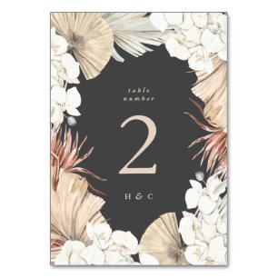 Numéro De Table Cream Pampas Charcoal Grass Floral Jungle Mariage