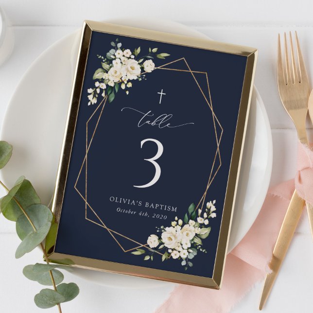 Numéro De Table Cream White Flowers, Boho, Baptism Table Numbers (Créateur téléchargé)