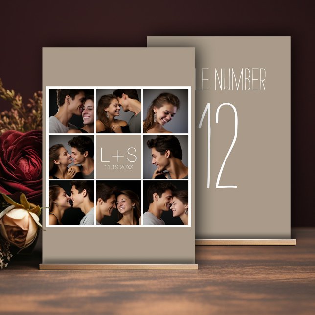 Numéro De Table Créez votre propre collection photo Mariage Monogr (Photo collage table number sign for a wedding)