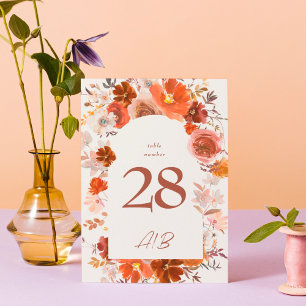 Numéro De Table Crème Brûlé Orange Floral Mariage Arc Botanique