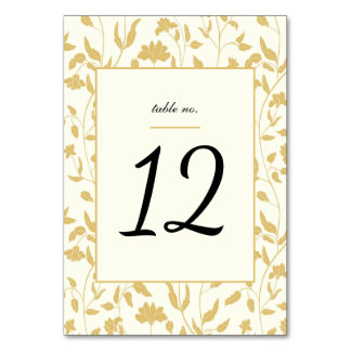 Numéro De Table Crème florale et Mariage or