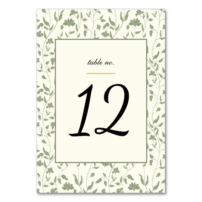Numéro De Table Crème florale et Mariage vert Sage (Par défaut)