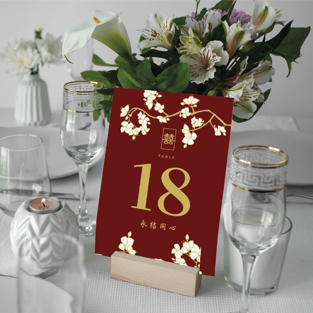 Numéro De Table Crème Pêche Fleurs de Prunier Double Bonheur Maria (Créateur téléchargé)