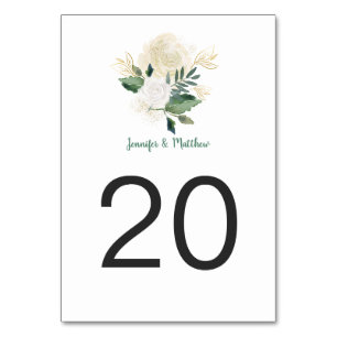 Numéro De Table Crème Roses Blanches Parties scintillant Vert Cart