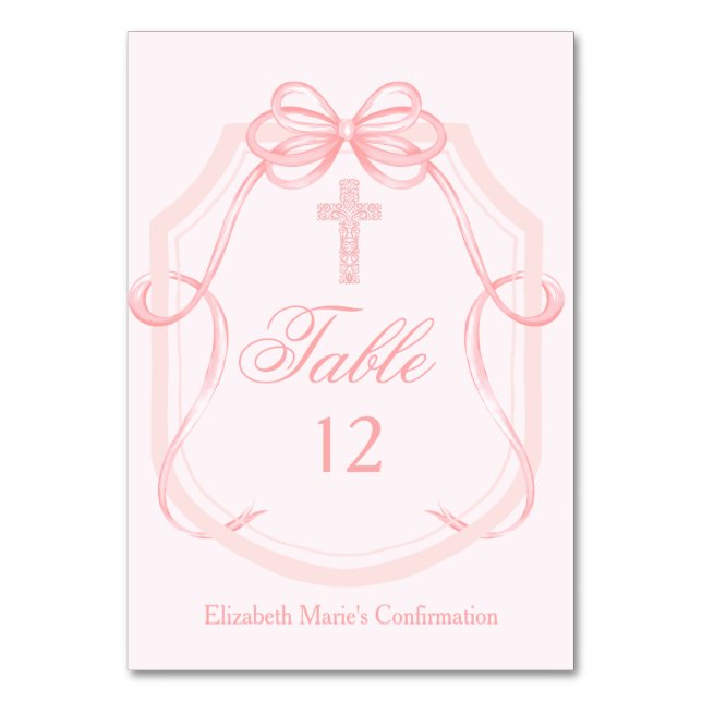 Numéro De Table Croix chrétienne Ruban à nœud rose Confirmation (Par défaut)