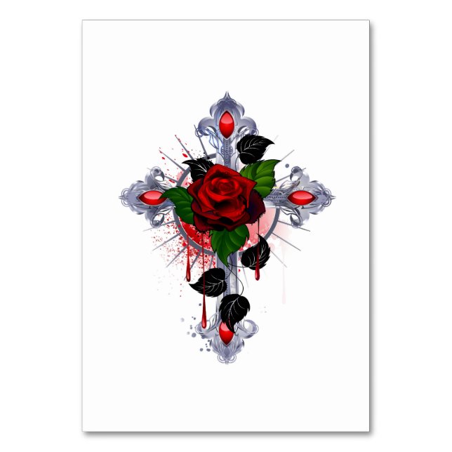 Numéro De Table Croix d'argent avec une rose rouge (Par défaut)
