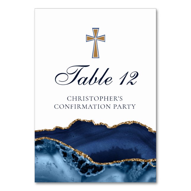 Numéro De Table Croix de confirmation élégante bleu marine agate d (Par défaut)