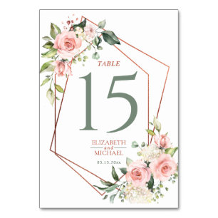 Numéro De Table Cuivre Géométrique Peach Rose Floral