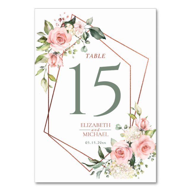 Numéro De Table Cuivre Géométrique Peach Rose Floral (Par défaut)