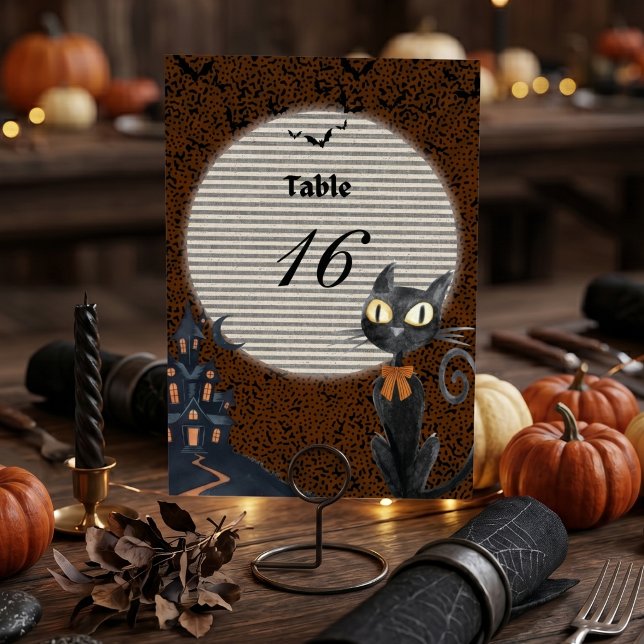 Numéro De Table Custom Halloween Table Number Card Black Cat Spook (Créateur téléchargé)
