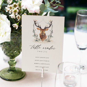Numéro De Table Cute Dusky Deer Floral Crest Mariage Siège