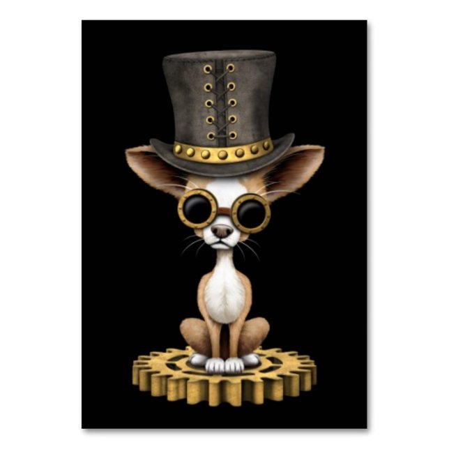 Numéro De Table Cute Steampunk Chihuahua Chiot Chien, noir (Par défaut)