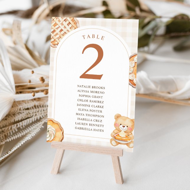 Numéro De Table Cutie Pie Gingham Teddy Bear Fall Baby Shower (Créateur téléchargé)