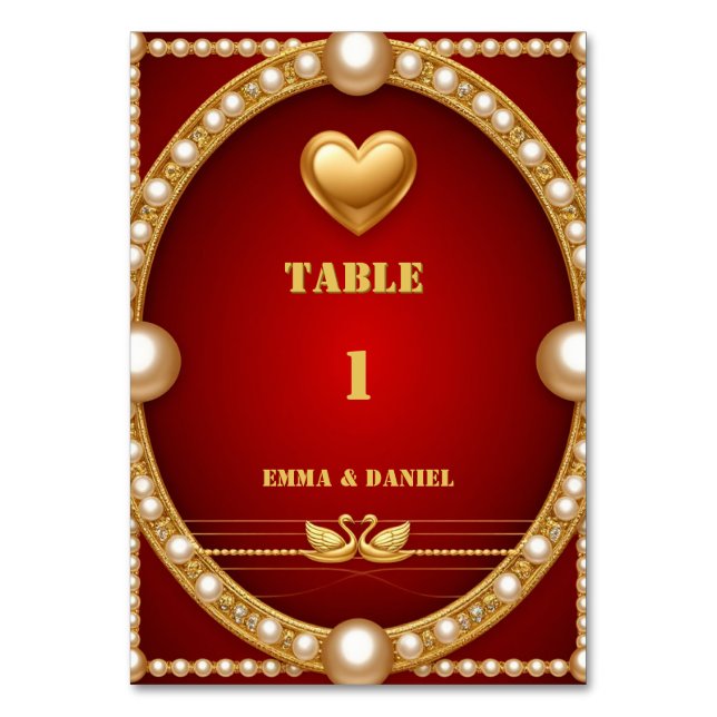 Numéro De Table Cygne de mariage couple décor rouge or 💍 (Par défaut)
