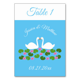 Numéro De Table Cygnes blancs et nénuphars Mariage Personnalisé