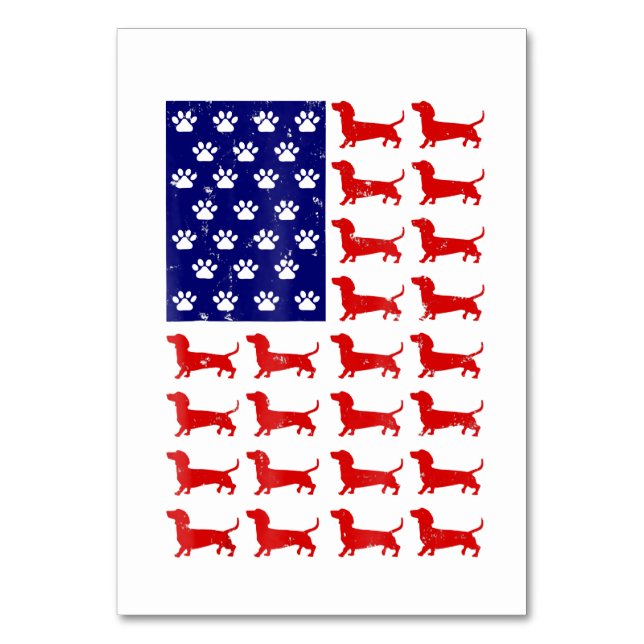Numéro De Table Dachshund - 4 juillet Drapeau Américain (Par défaut)