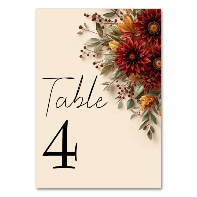 Numéro De Table Dahlia d'automne Fleurs rustiques et burgundy Fleu (Par défaut)