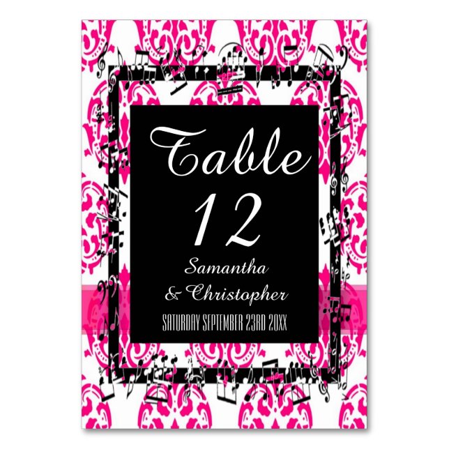 Numéro De Table Damas rose chaud et noir (Par défaut)