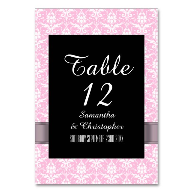 Numéro De Table Damas rose et blanc (Par défaut)