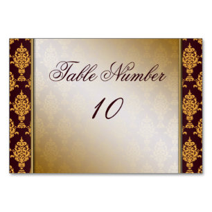 Numéro De Table Damask Gold sur les frontières bordeaux