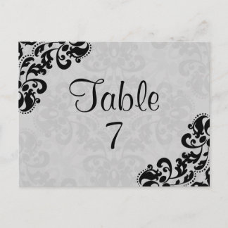 Numéro de table damassé victorien noir et gris