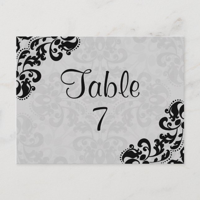 Numéro de table damassé victorien noir et gris (Devant)