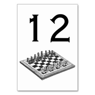 Numéro De Table Damier et pièces de jeu d'échecs Art vintage