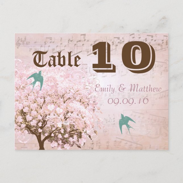 Numéro de table d'arbre à feuilles en forme de cœu (Dos)