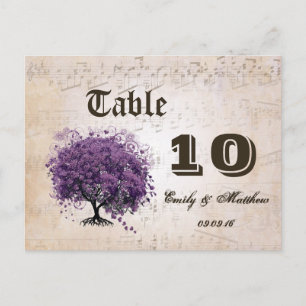 Numéro de table d'arbre à feuilles en forme de cœu
