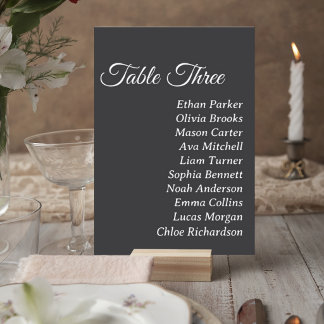 Numéro De Table Dark Gray Wedding Table Number Card