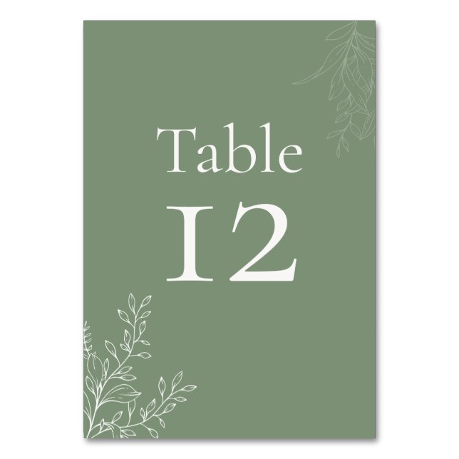 Numéro De Table Dark Sage Green Botanical Table Number (Par défaut)