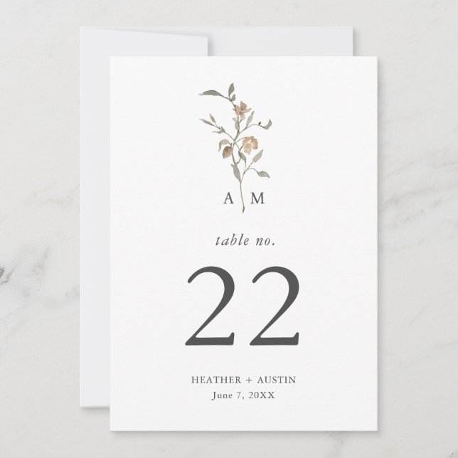 Numéro de table de botanique boho minimaliste (Devant)